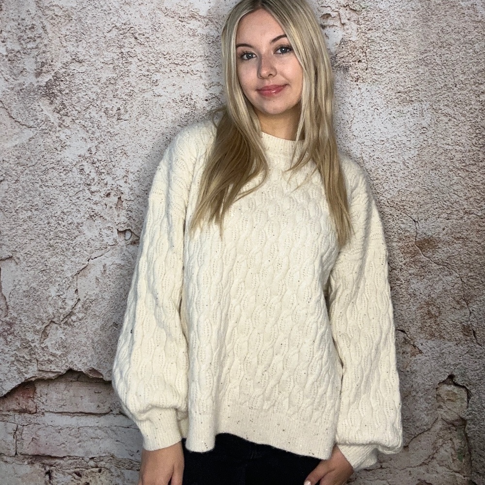 Beige Puff Sleeve Sweater NWT
